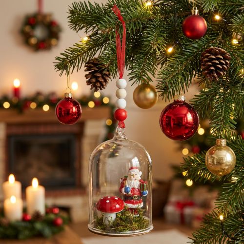 Weihnachtsdeko Glasglocke mit Weihnachtsmann, 10 cm, hängend | Floristik24.at