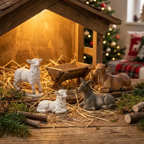 Krippenfiguren Tiere aus Polyresin 6–11 cm 4-teiliges Set | Floristik24.at
