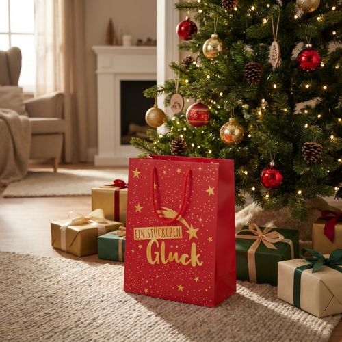 Artikel Geschenktüte Weihnachten aus Papier Rot 23 cm 2 Stück mit Sternmotiv