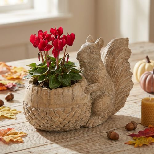 Artikel Übertopf Steinguss Eichhörnchen-Motiv 26×14×19cm für Indoor und Outdoor