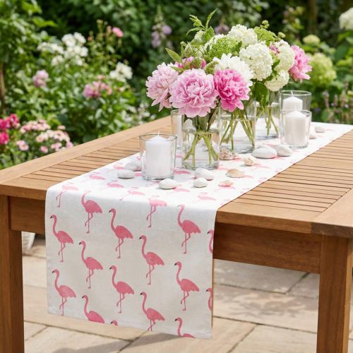 Dekostoff Baumwolle Flamingo-Motiv 30cm x 3m Weiß Pink für Innenbereich | Floristik24.at