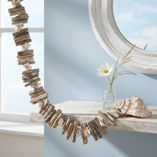 Deko-Girlande aus Muscheln und Treibholz 90cm Naturfarben | Floristik24.at