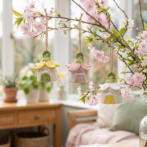 Artikel Hängedeko Feenhaus aus Keramik, Blumenform, mehrfarbig, 6 cm, 6er-Set