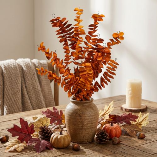 Artikel Kunstpflanze Kunstzweig Herbstdeko Blätter Orange 46cm