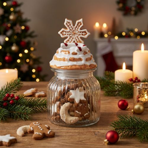 Bonboniere Glas mit Keramikdeckel Schneeflocke H20cm Transparent/Braun | Floristik24.at