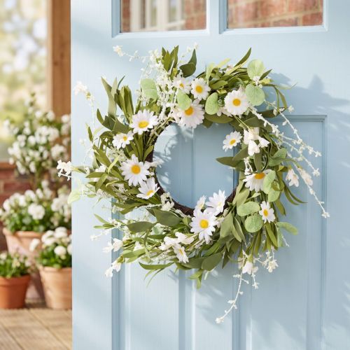 Blütenkranz künstliche Margeriten 55 cm Weiß-Grün für Tür- und Wanddekoration | Floristik24.at