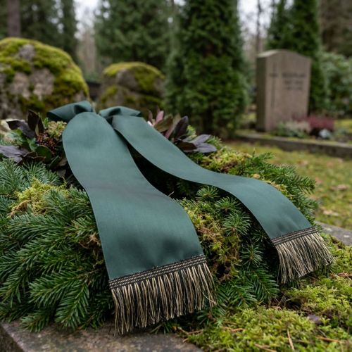 Artikel Fransenborte aus Textil Schwarz-Gold 4cm x 25m für Kranzdeko und Trauerband