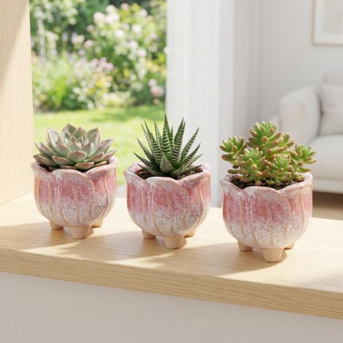 Artikel Mini-Keramik-Übertopf Blüte Ø8cm H7cm 3-teilig in sommerlichen Farben