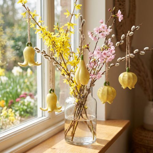 Keramik Blumenanhänger 9 cm Gelb 6er-Set für Frühjahrsdeko | Floristik24.at
