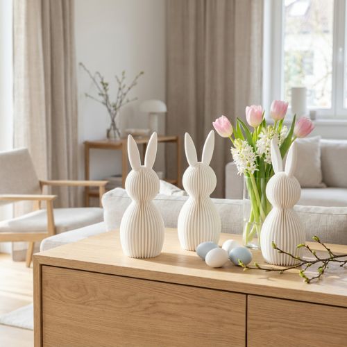 Dekofigur Hase aus Kunststoff in Faltoptik, 13 cm, Weiß, 3er-Set für Innenbereich | Floristik24.at