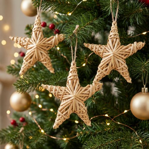 Artikel Deko-Sterne aus Rattan, 11 cm, Natur, 6er-Set, Christbaumschmuck