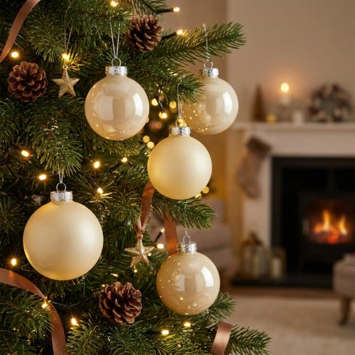 Christbaumkugeln Glas Ø6 cm Creme 24 Stück, matt und transparent | Floristik24.at