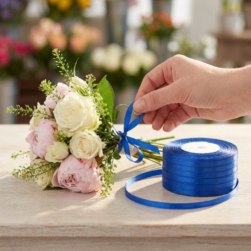 Artikel Doppelsatinband aus Polyester Blau 6mm x 50m