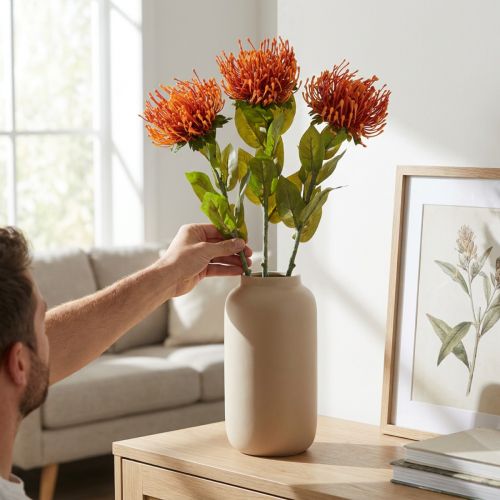Künstliche Nadelkissenblume Leucospermum Orange 73 cm 3er-Set aus Kunststoff | Floristik24.at