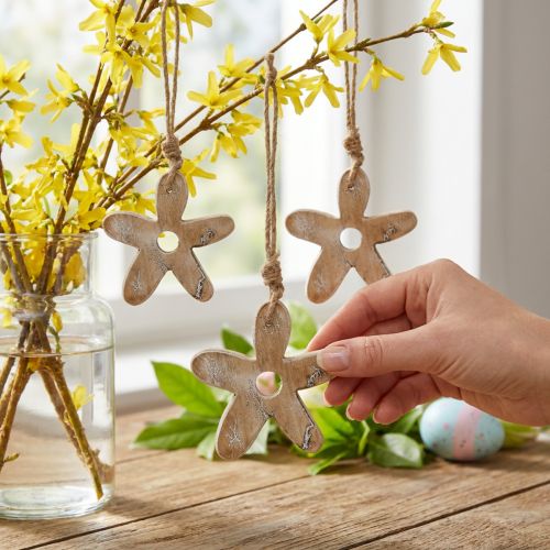 Holzblume Dekohänger mit Muster 10 cm Weiß Natur 6er-Set | Floristik24.at