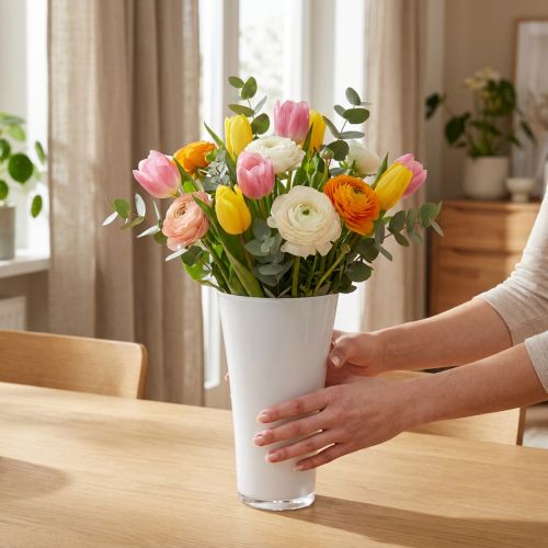 Weiße Kunststoffvase „Fizzy“ Ø16 cm H27 cm | Floristik24.at