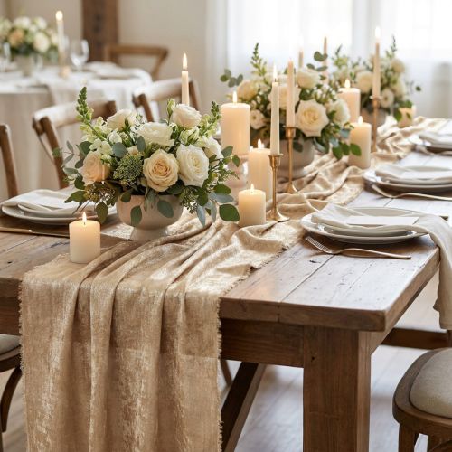 Tischband Polyester Vintage-Look Gold Beige 47cm x 1,5m | Floristik24.at