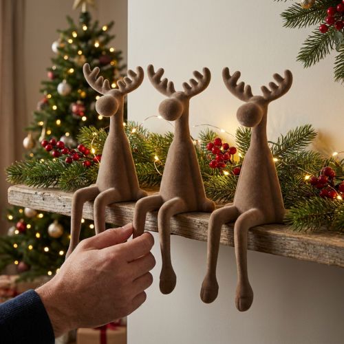 Kantenhocker Elch beflockt Weihnachtsdekoration 3er Set | Floristik24.at
