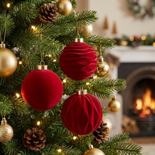 Artikel Samt-Weihnachtskugeln Bordeauxrot 8cm 12er-Pack Kunststoff