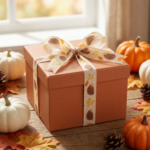 Geschenkband mit Webkante 15mm 18m Herbstmotiv Igel aus Polyester | Floristik24.at