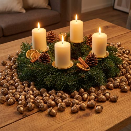 Herbstfrüchte Golden, festlicher Herbstschmuck, Deko-Eicheln natürlich, Adventsdeko Ø1,5 – 2,5cm L1,5 – 3cm 300g | Floristik24.at