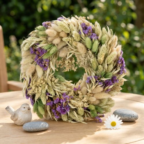 Artikel Trockenblumenkranz ø 26 cm mit natürlichen und violetten Akzenten für Frühling und Sommerdekoration