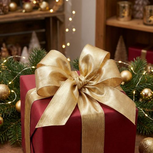 Geschenkband Gold mit Drahtkante 40mm 25m | Floristik24.at