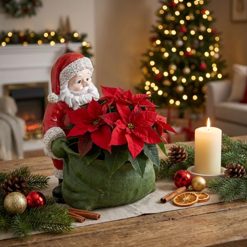 Weihnachtsmann Übertopf aus Polyresin 20×26 cm Rot-Grün | Floristik24.at