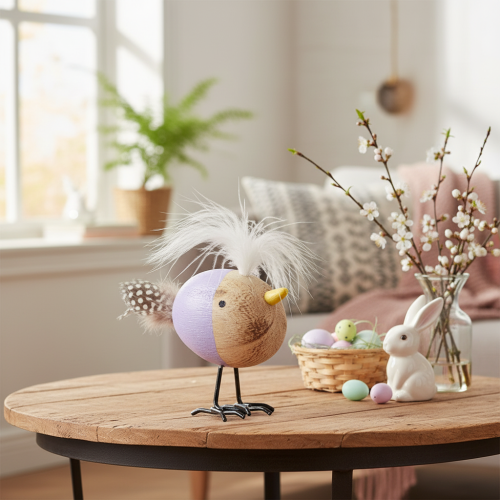 Deko Vogel Holz mit Federn und buntem Körper für Tischdekoration 10cm 6St | Floristik24.at