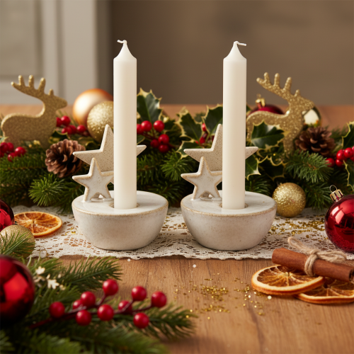 Kerzenhalter Sterne aus Keramik Weiß-Grau 11cm 2er-Set | Floristik24.at