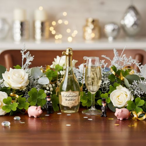 Artikel Sektflasche und Sektglas Anhänger-Set aus Glas 14cm goldfarben