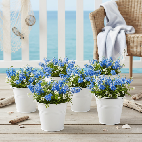 Blecheimer Weiß aus Stahlblech Ø14 cm H12 cm, Set aus 6 Stück | Floristik24.at