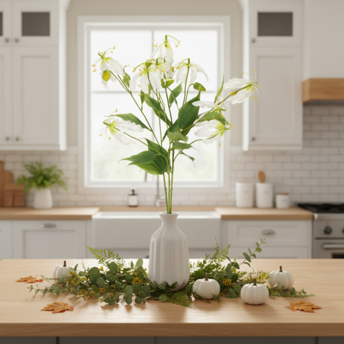 Künstliche Gloriosa Blume Weiß Gelb Blütenzweig 80 cm 3er-Set für Dekoration | Floristik24.at