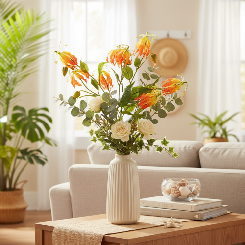 Künstliche Gloriosa Blumen orange mit langen Stielen 80 cm für Vasen 3er-Set | Floristik24.at