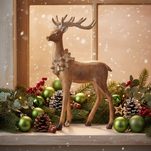 Artikel Dekofigur Hirsch Polyresin Braun 28cm mit Geweih für Innenräume