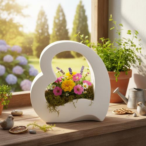Herz-Dekoration offen 19cm Weiß Modernes Design zum Bepflanzen und Gestalten | Floristik24.at