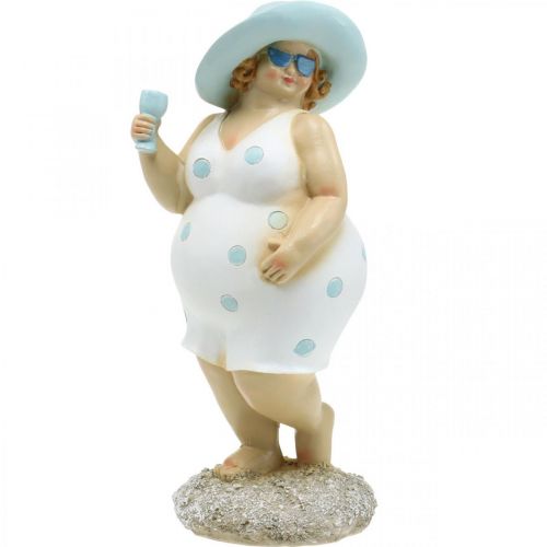 Floristik24 Dame mit Hut, Meerdeko, Sommer, Badefigur Blau/Weiß H27cm