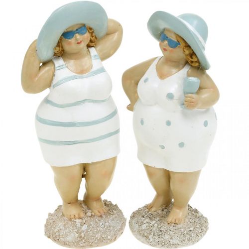 Hut mit Damen am Sommerdeko, Badefiguren Deko-Figur H15/15,5cm Floristik24.at 2er-Set-03272 Blau/Weiß Strand,