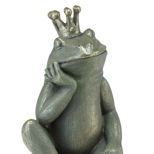 Floristik24 Dekofrosch Froschkönig Gartendeko Frosch mit Goldkrone Golden Grau 25cm