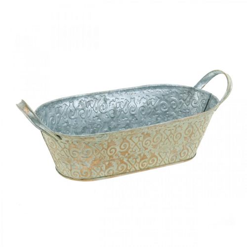 Floristik24 Frühlingsdeko Blumentopf oval Metall Pflanzschale mit Griffen Vintage 28×15cm