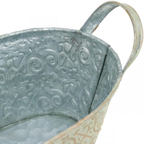 Floristik24 Frühlingsdeko Blumentopf oval Metall mit Griffen Pflanzschale Vintage 33×17cm
