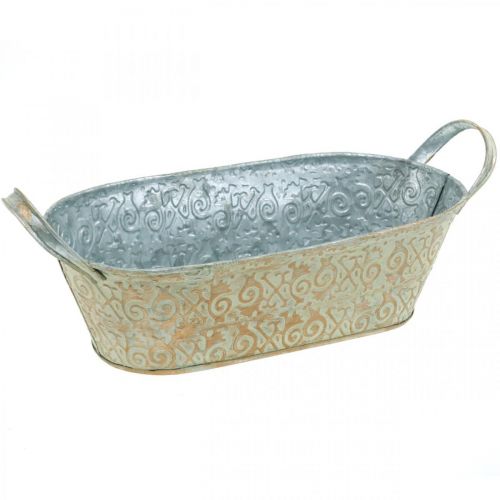 Floristik24 Frühlingsdeko Blumentopf oval Metall mit Griffen Pflanzschale Vintage 33×17cm