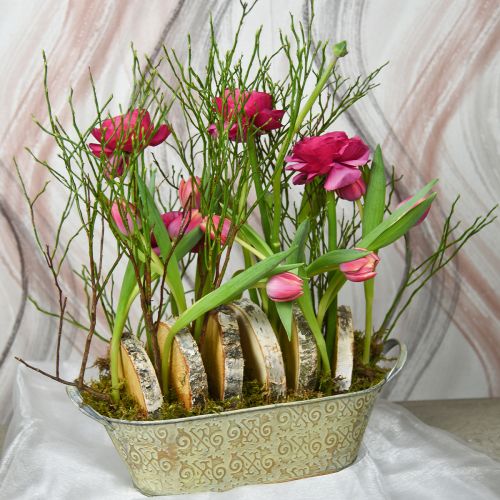 Frühlingsdeko Blumentopf oval Metall Pflanzschale mit Griffen Vintage 28×15cm