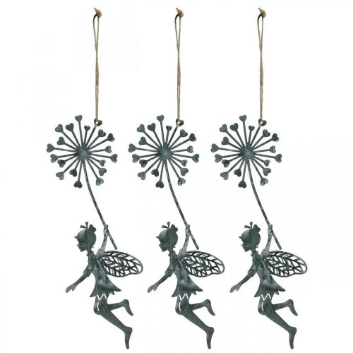 Floristik24 Frühlingsdeko, Elfe mit Pusteblume, Dekoanhänger Blütenfee, Metalldeko 3St