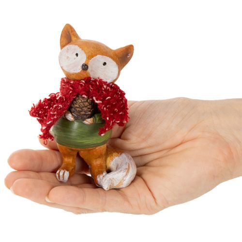 Deko-Fuchs-Set aus Polyresin, 10 cm, mit Schal und Zapfen, 2-teilig, orange-grün | Floristik24.at