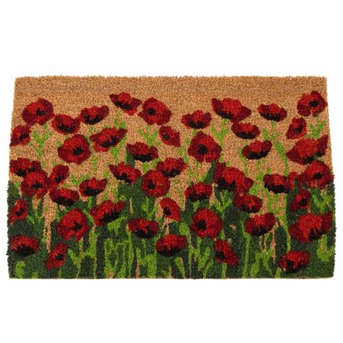 Fußmatte Kokos 60x40 cm mit Mohnblumenmotiv und rutschfester PVC-Unterseite für Innen- und geschützte Außenbereiche
