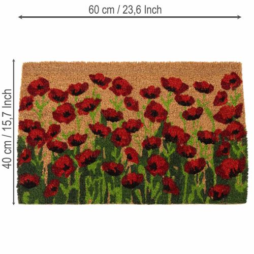 Fußmatte Kokos 60x40 cm mit Mohnblumenmotiv und rutschfester PVC-Unterseite für Innen- und geschützte Außenbereiche | Floristik24.at