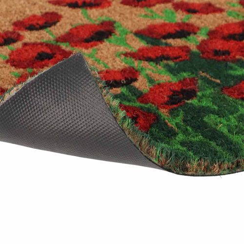 Fußmatte Kokos 60x40 cm mit Mohnblumenmotiv und rutschfester PVC-Unterseite für Innen- und geschützte Außenbereiche | Floristik24.at