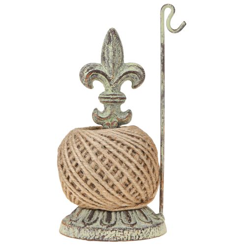 Artikel Garnrollenhalter Antik Deko Metall mit Lilie und Jute 20,5cm