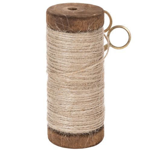Garnspule aus Holz mit Juteband und Deko-Schere Ø6,5cm H15cm 2-teilig, Vintage-Stil | Floristik24.at